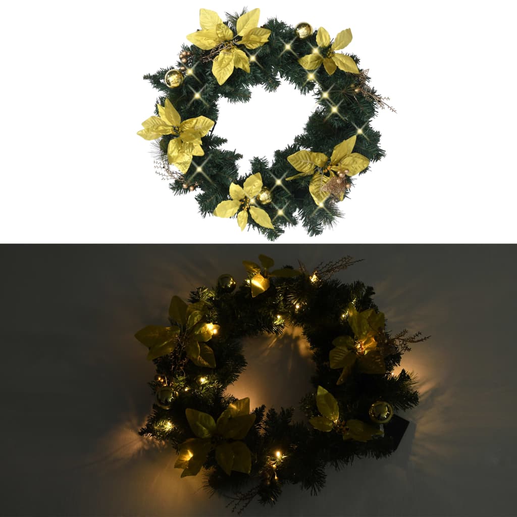 Christmas Wreath With Led Lights Green 60 Cm Pvc