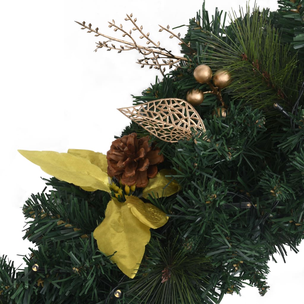 Christmas Wreath With Led Lights Green 60 Cm Pvc