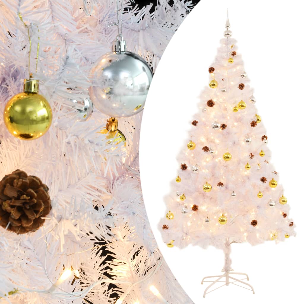 Artificial Pre-Lit Christmas Tree With Baubles 210 Cm
