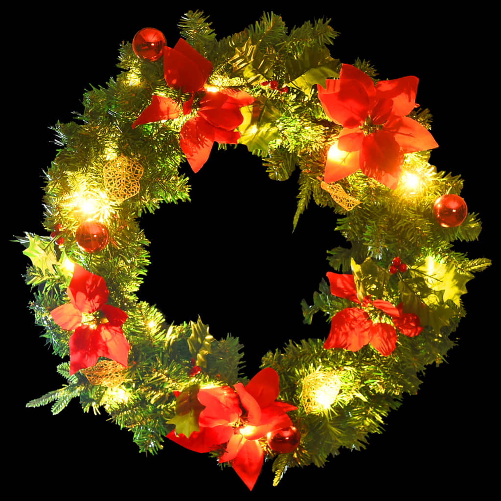 Christmas Wreath With Led Lights Green 60 Cm Pvc