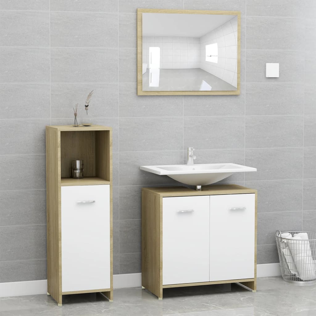 3 Piece Bathroom Furniture Set Engineered Wood