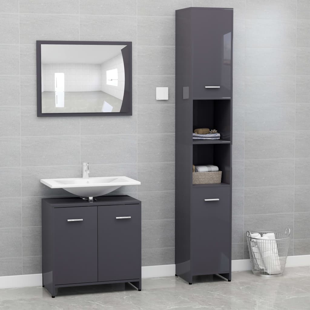 3 Piece Bathroom Furniture Set Engineered Wood