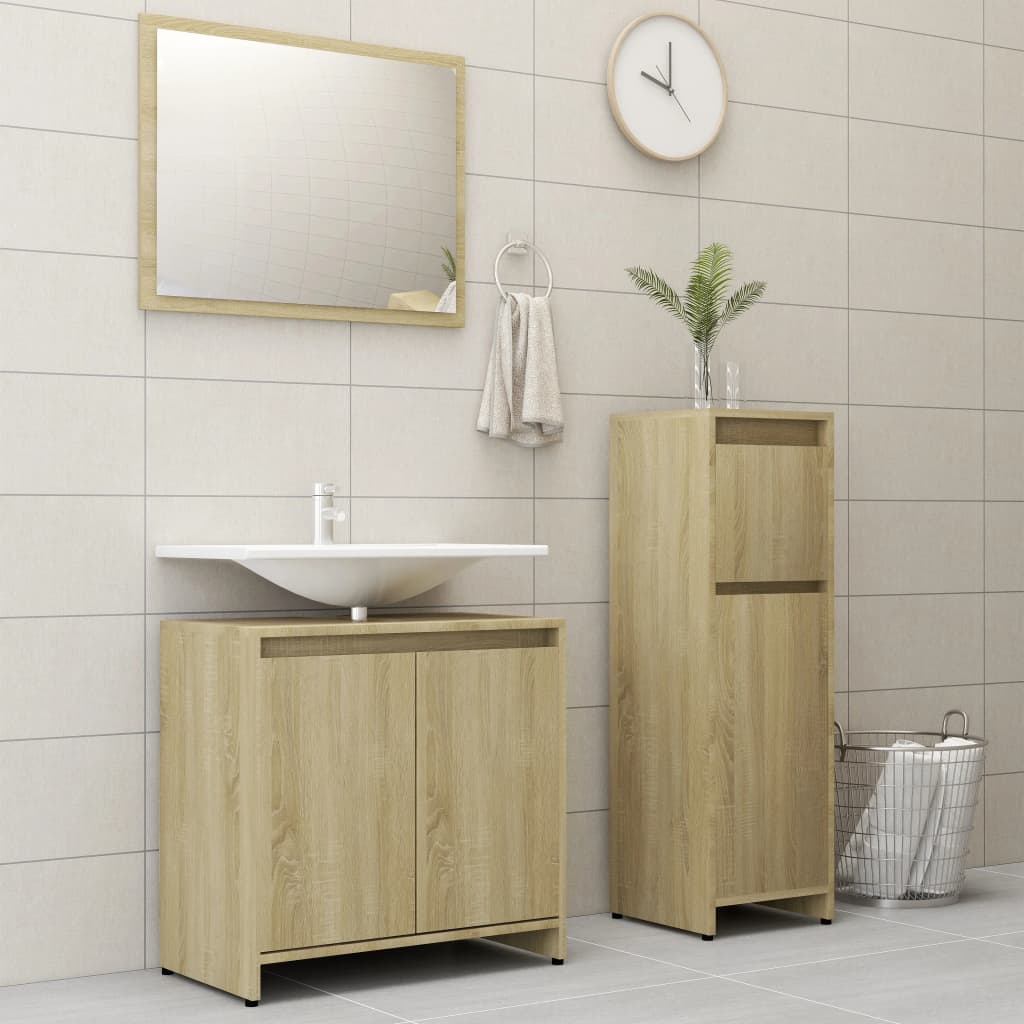 3 Piece Bathroom Furniture Set Engineered Wood