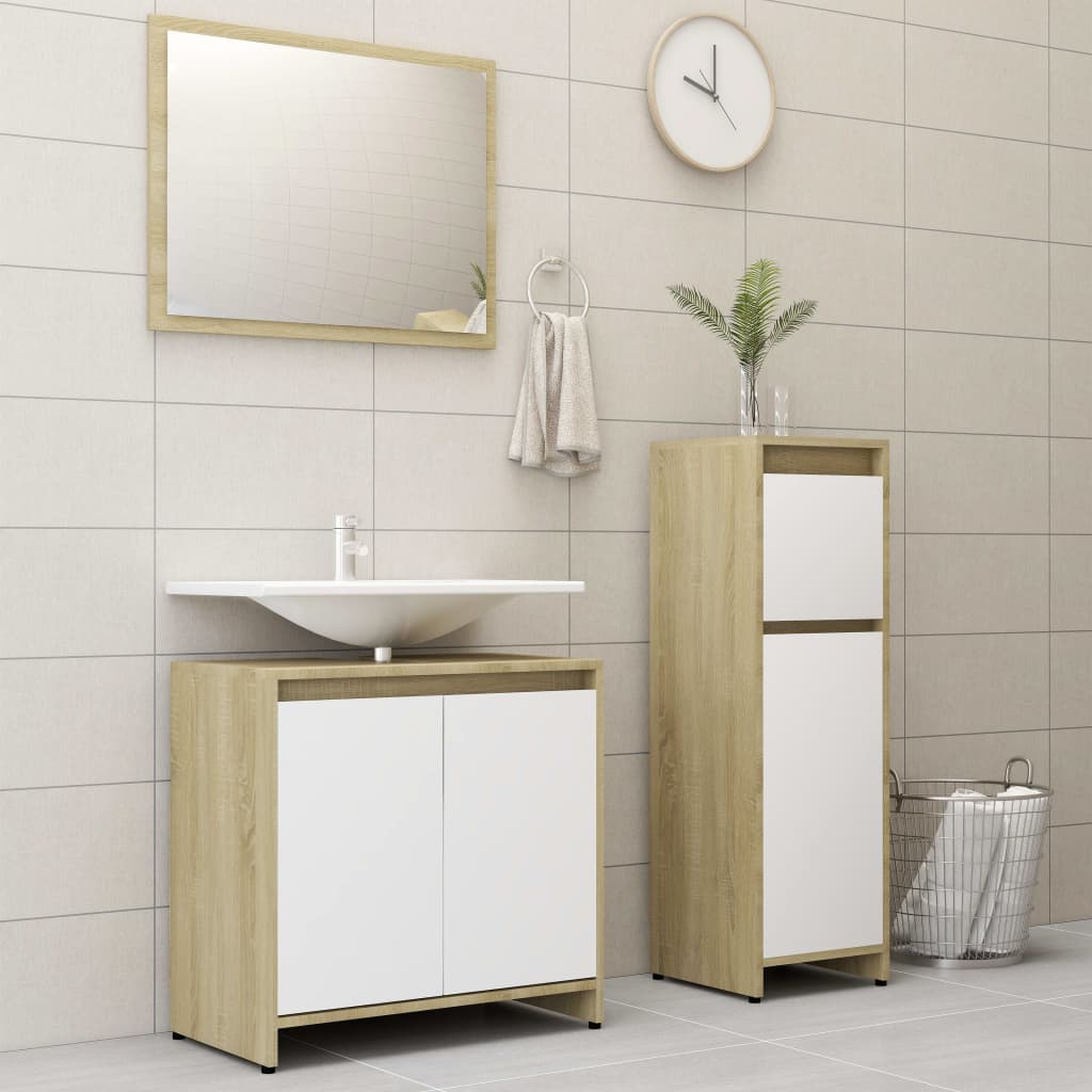 3 Piece Bathroom Furniture Set Engineered Wood