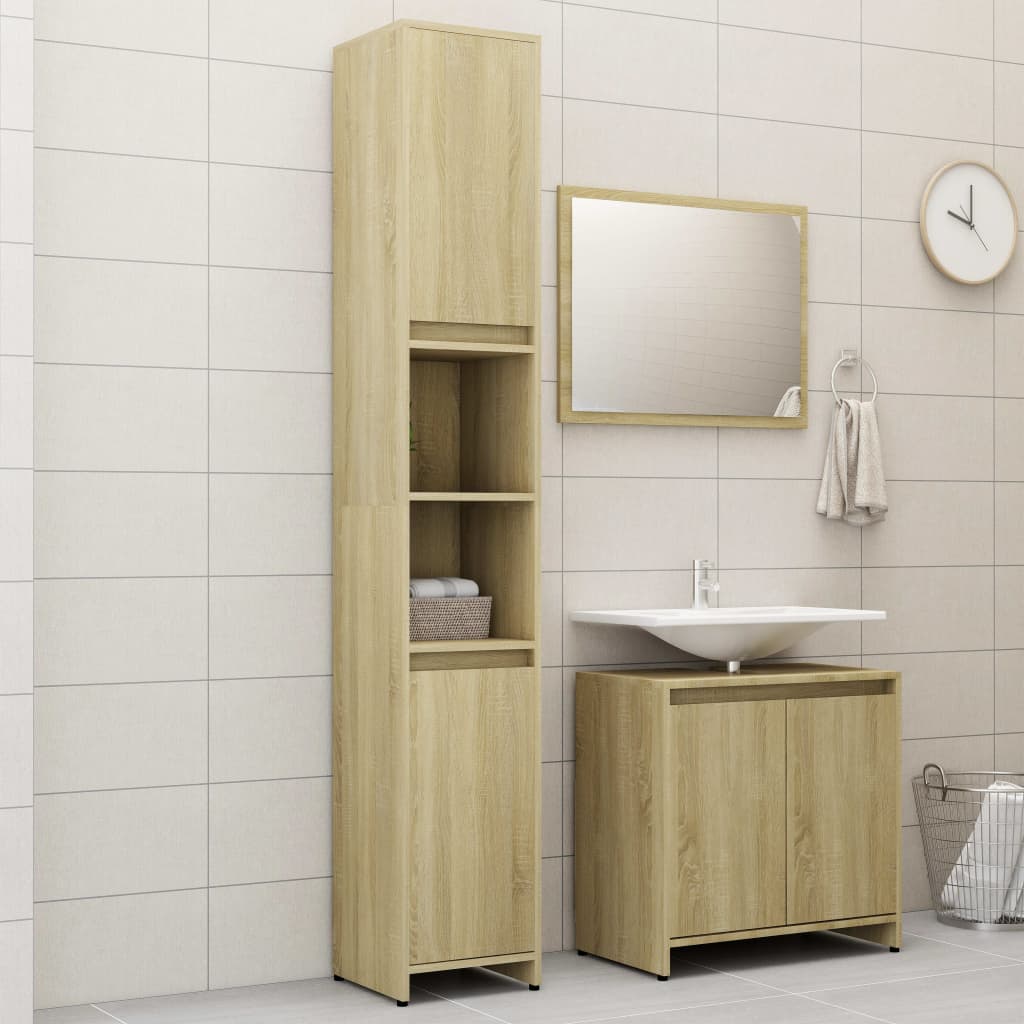 3 Piece Bathroom Furniture Set Engineered Wood