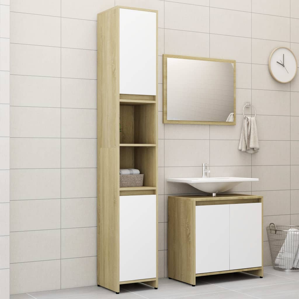 3 Piece Bathroom Furniture Set Engineered Wood
