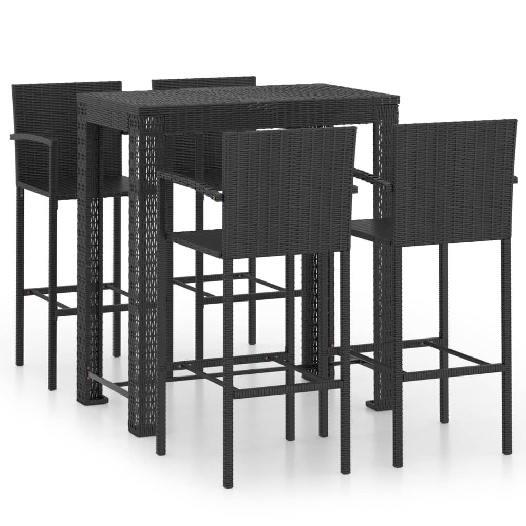 5 Piece Outdoor Bar Set With Armrest Poly Rattan Black