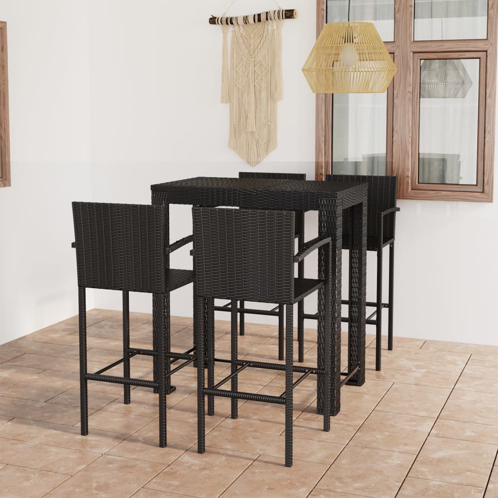 5 Piece Outdoor Bar Set With Armrest Poly Rattan Black