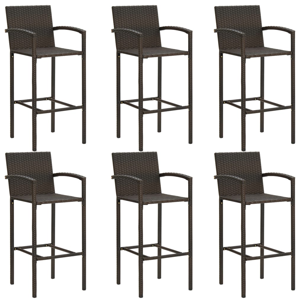 7 Piece Outdoor Bar Set With Armrest Poly Rattan Brown
