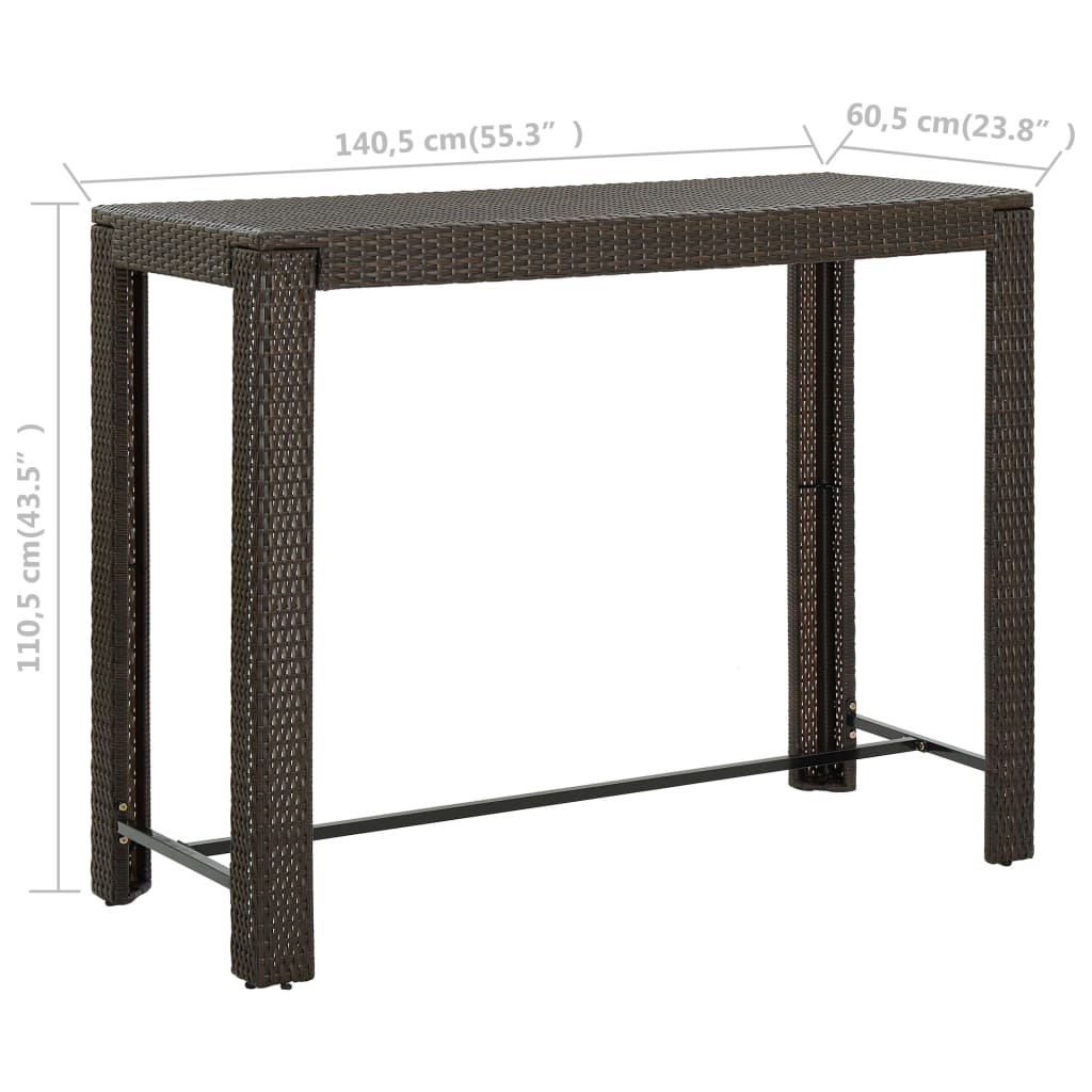 7 Piece Outdoor Bar Set With Armrest Poly Rattan Brown