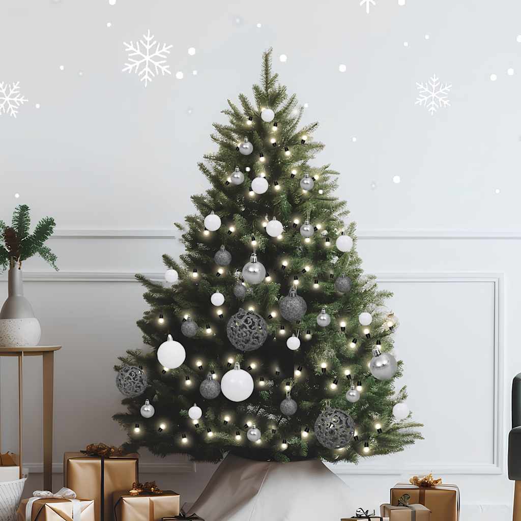 61 Piece Christmas Ball Set With Peak And 150 Leds White&Gey