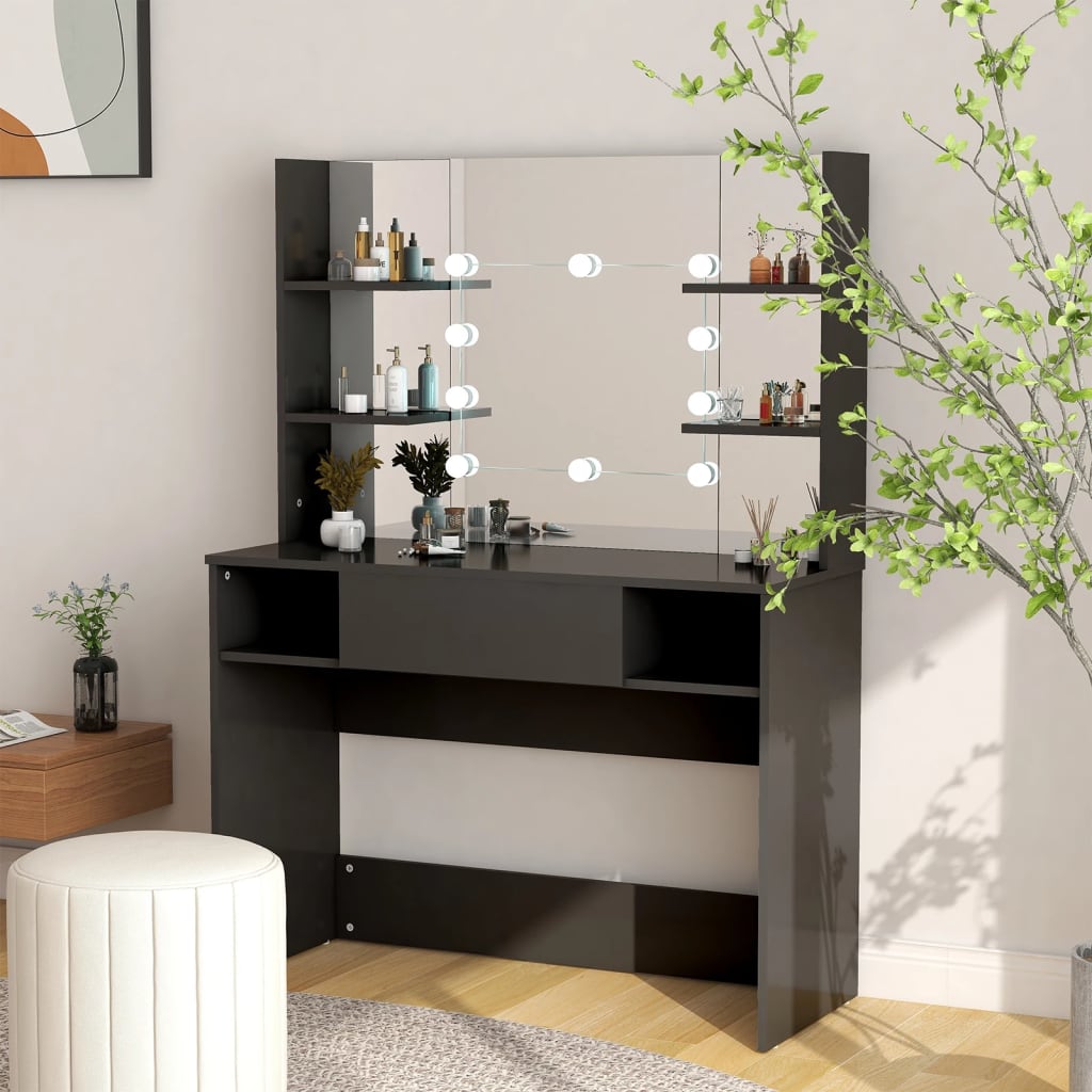 Makeup Table With Led Lights 100X40X135 Cm Mdf Oak