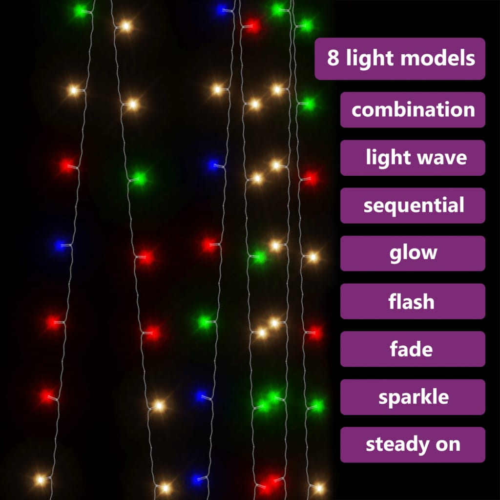 Led Curtain Fairy Lights 3X3M 300 Led Colourful 8 Function