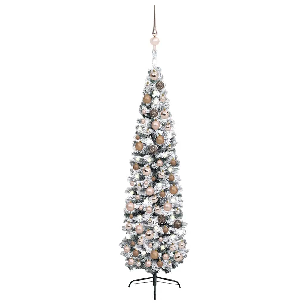 Slim Christmas Tree With Stand And Flocked Snow Pvc