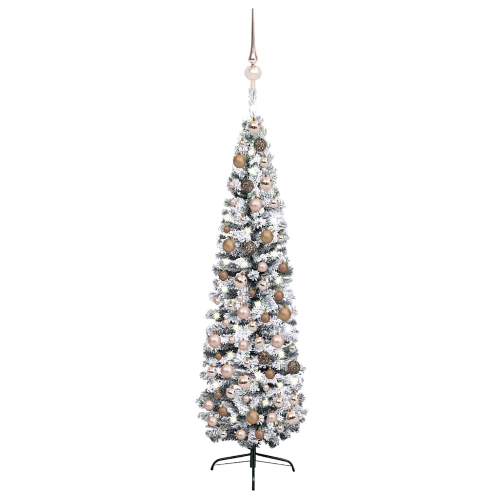 Slim Christmas Tree With Stand And Flocked Snow Pvc
