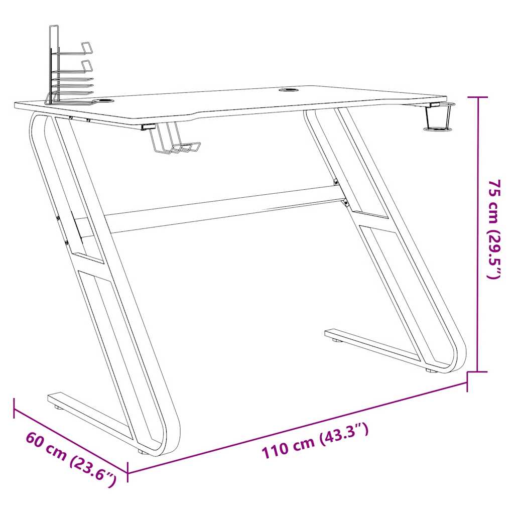 Gaming Desk With Zz Shape Legs