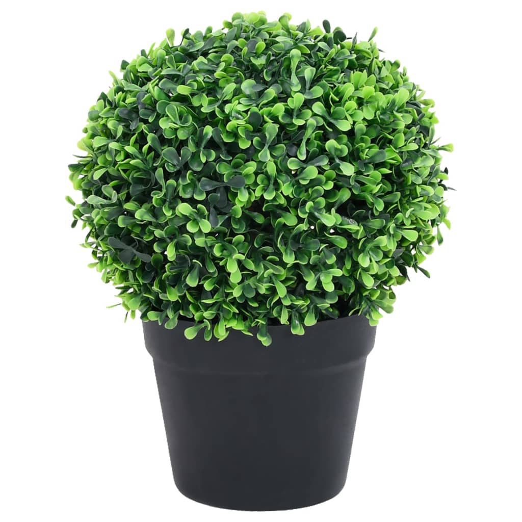 Artificial Boxwood Plants 2 Pcs With Pots Ball Shaped Green 37 Cm