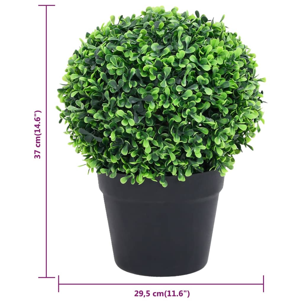 Artificial Boxwood Plants 2 Pcs With Pots Ball Shaped Green 37 Cm