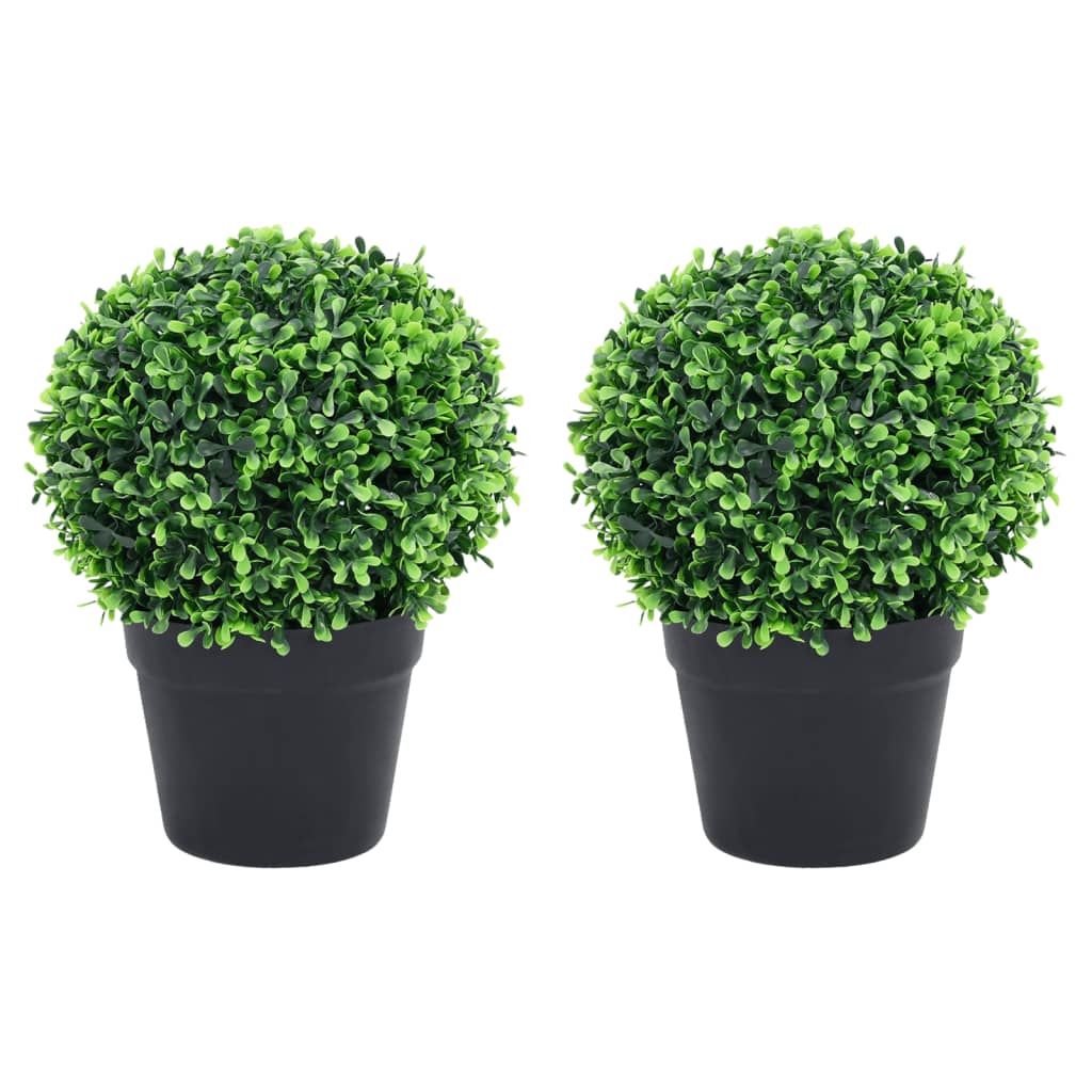 Artificial Boxwood Plants 2 Pcs With Pots Ball Shaped Green 37 Cm