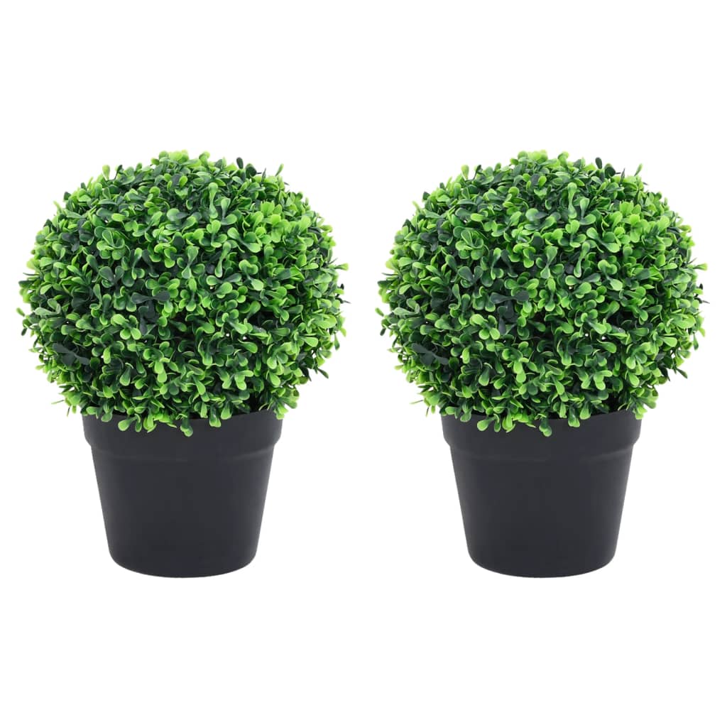 Artificial Boxwood Plants 2 Pcs With Pots Ball Shaped Green 37 Cm