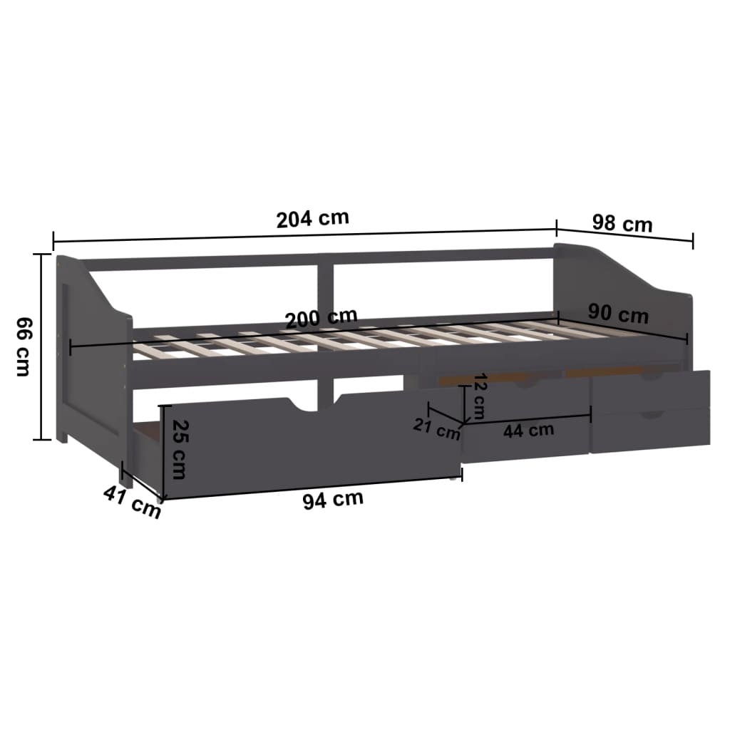 3-Seater Day Bed Without Mattress Solid Pinewood 90X200Cm