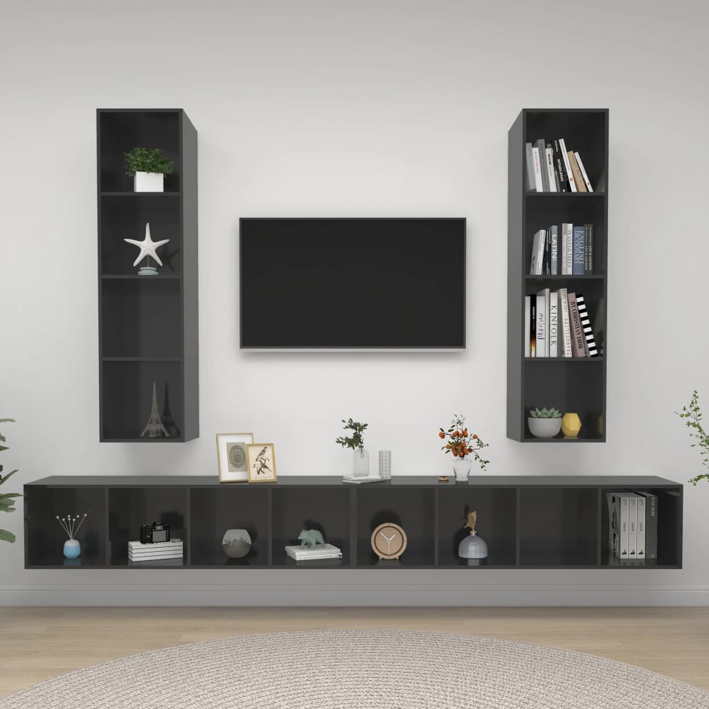 Wall-Mounted Tv Cabinets 4 Pcs Engineered Wood