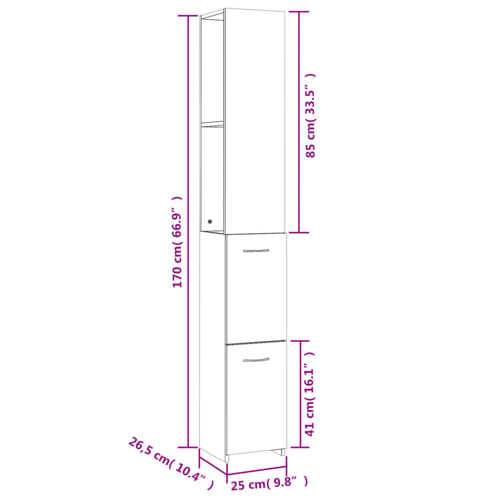 Bathroom Cabinet 25X26.5X170 Cm Engineered Wood