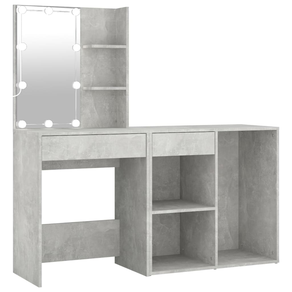Led Dressing Table With Cabinet Concrete Grey Engineered Wood