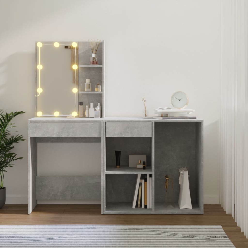 Led Dressing Table With Cabinet Concrete Grey Engineered Wood