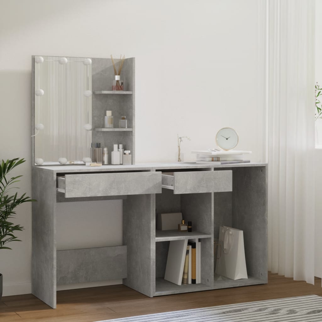 Led Dressing Table With Cabinet Concrete Grey Engineered Wood