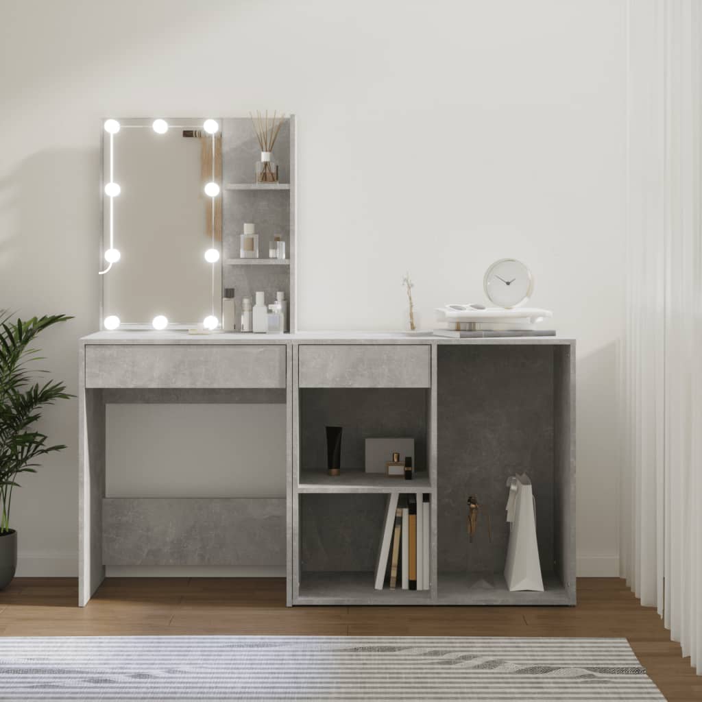 Led Dressing Table With Cabinet Concrete Grey Engineered Wood