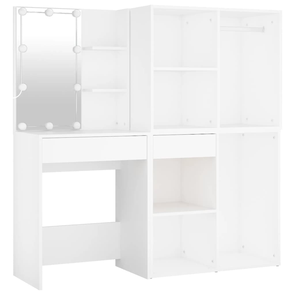 Led Dressing Table With 2 Cabinets White Engineered Wood