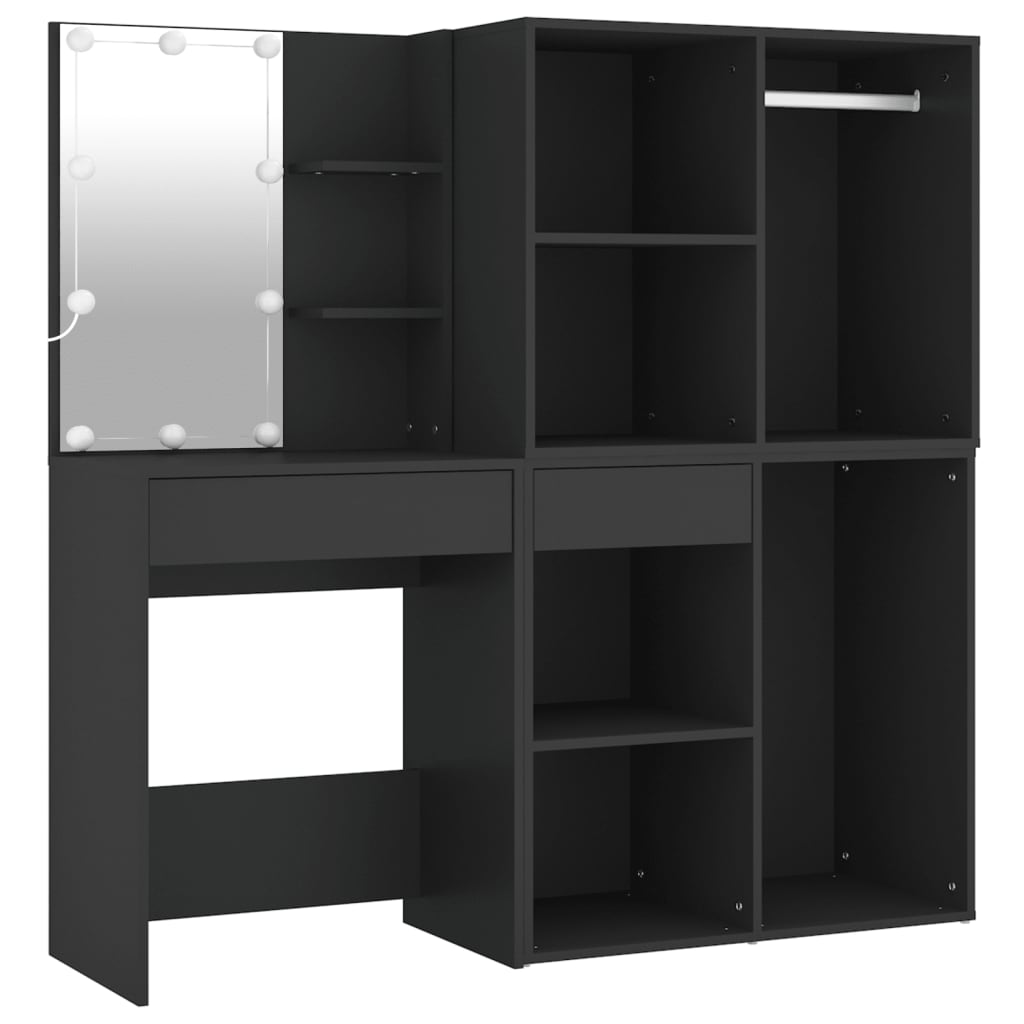 Led Dressing Table With Cabinets Black Engineered Wood
