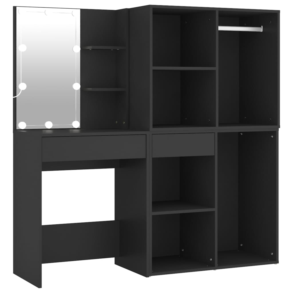 Led Dressing Table With Cabinets Black Engineered Wood