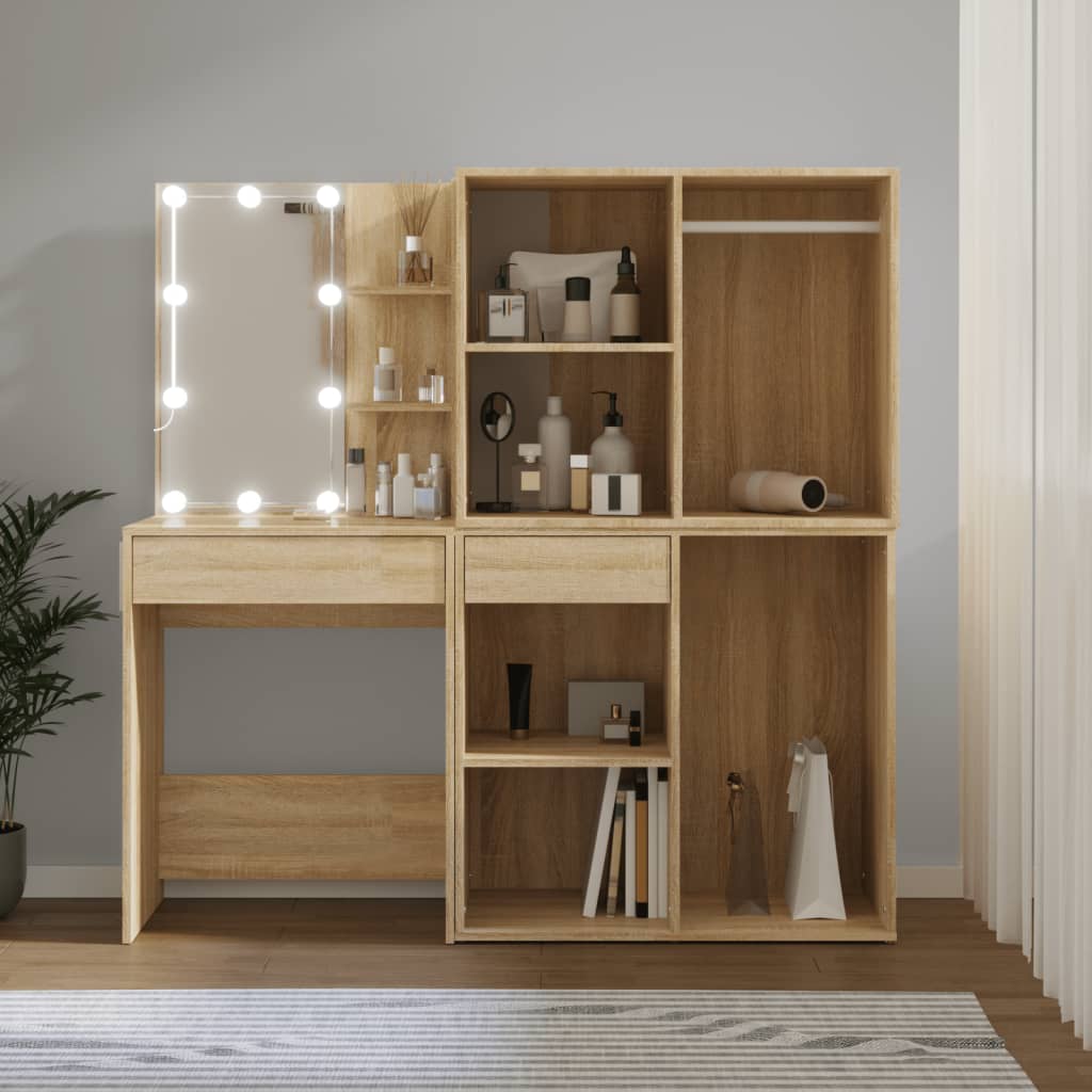 Led Dressing Table With 2 Cabinets Sonoma Oak Engineered Wood