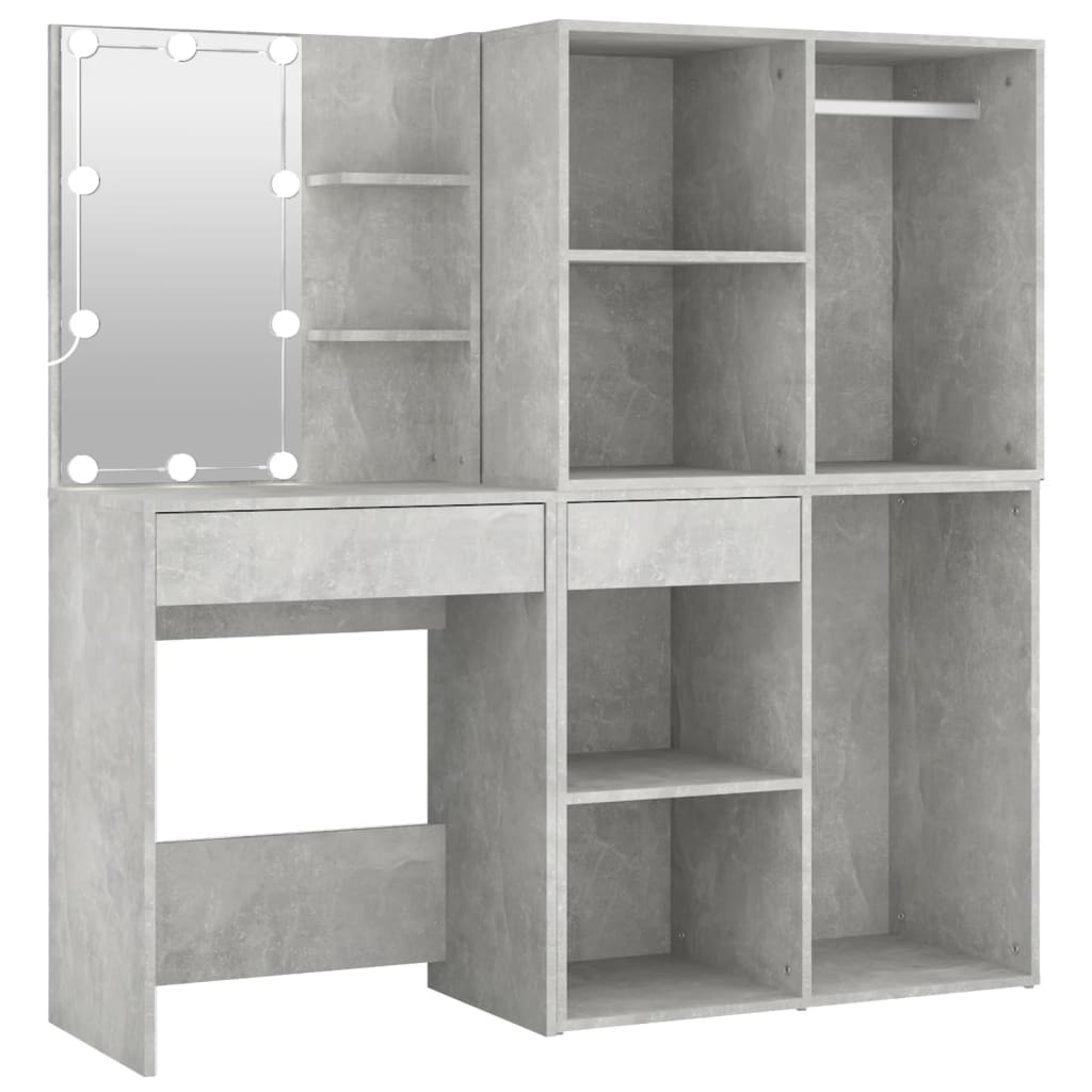 Led Dressing Table With 2 Cabinets Concrete Grey Engineered Wood