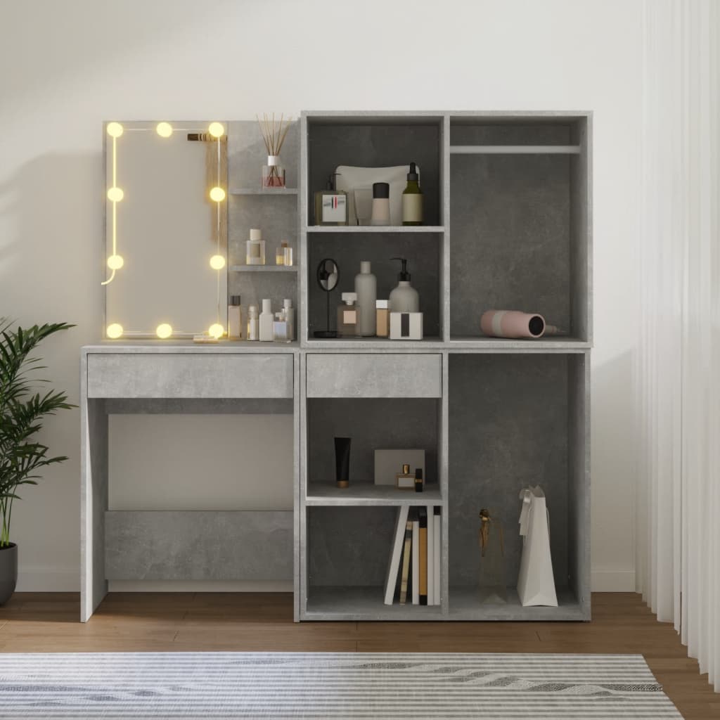 Led Dressing Table With 2 Cabinets Concrete Grey Engineered Wood