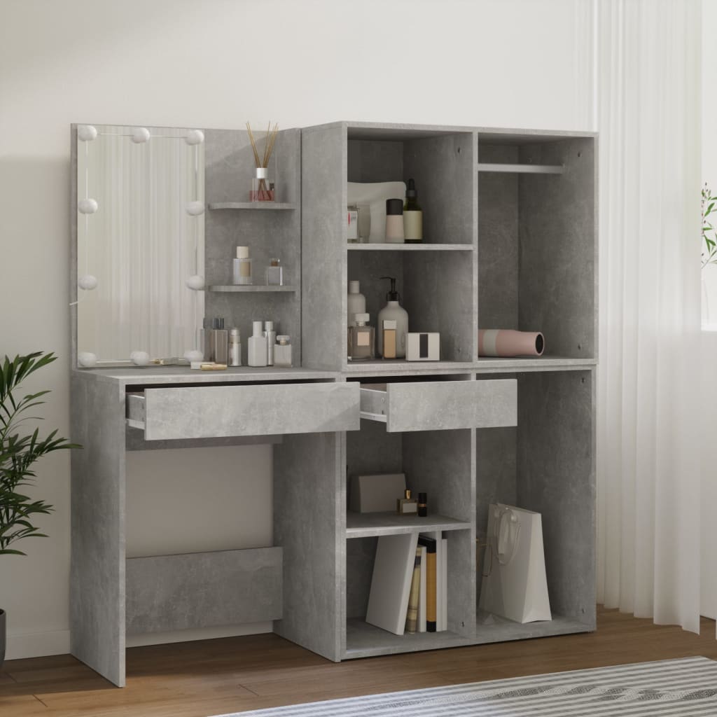 Led Dressing Table With 2 Cabinets Concrete Grey Engineered Wood