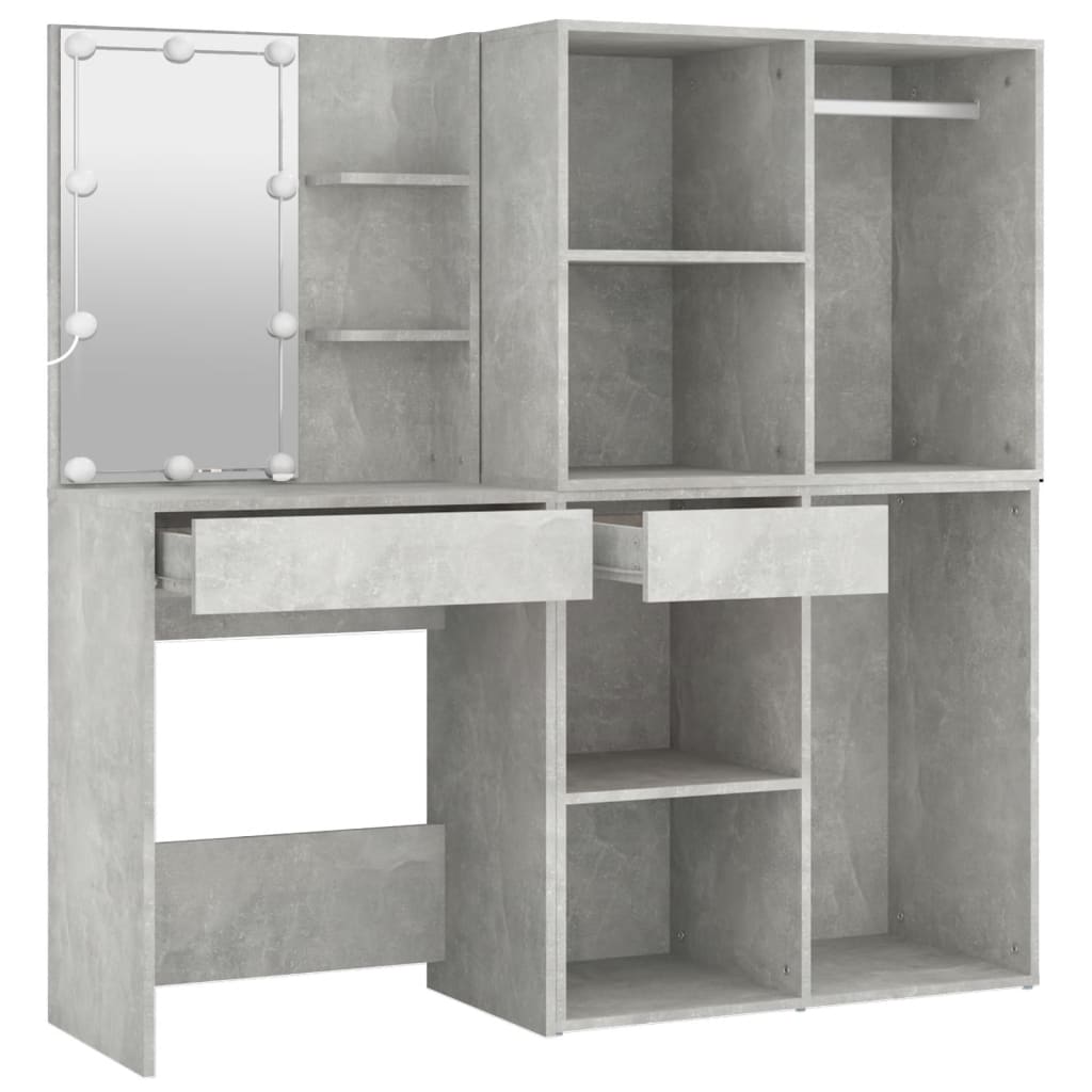 Led Dressing Table With 2 Cabinets Concrete Grey Engineered Wood