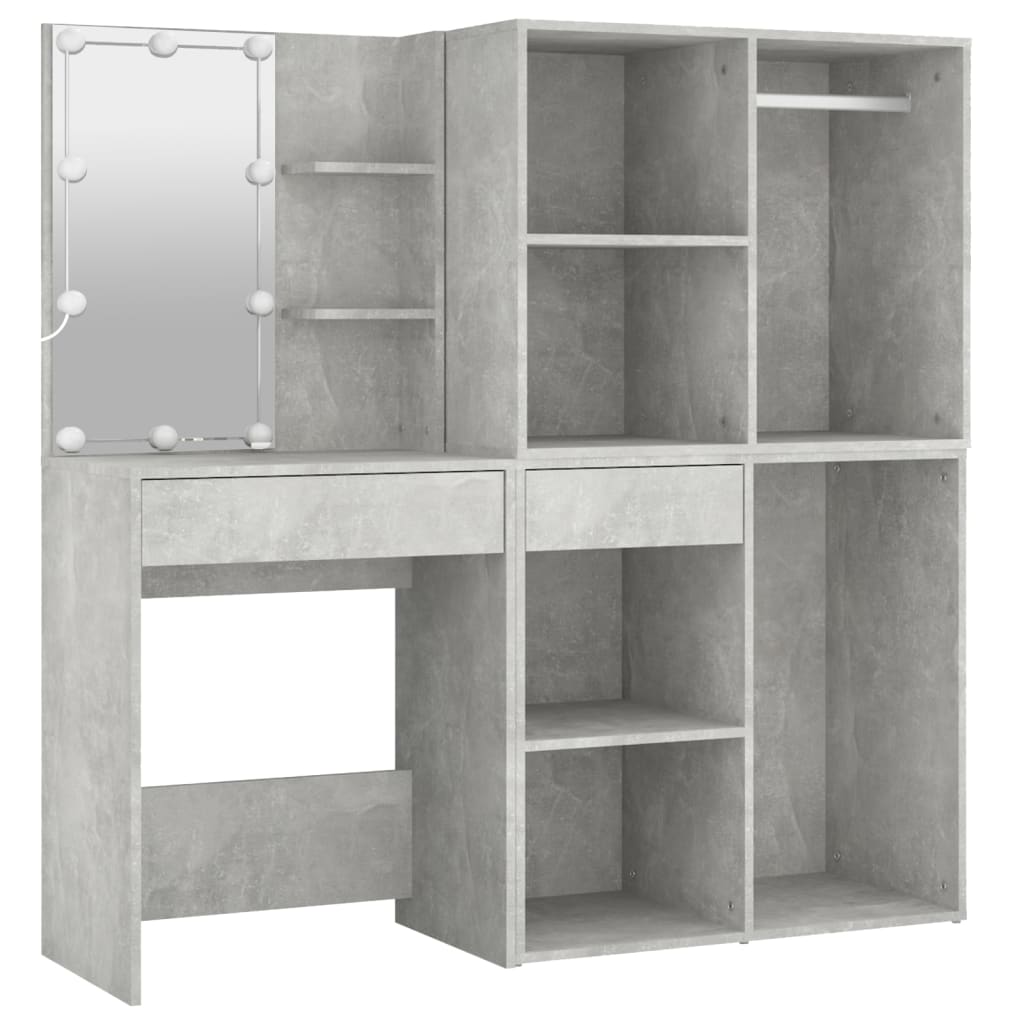 Led Dressing Table With 2 Cabinets Concrete Grey Engineered Wood