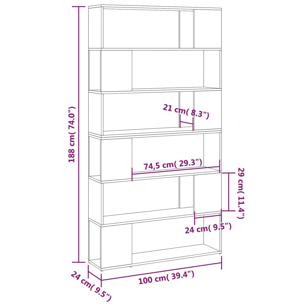 Book Cabinet Room Divider 100X24X188 Cm