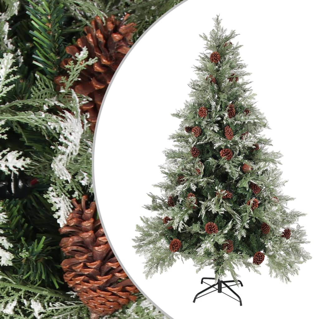 Christmas Tree With Pine Cones Green And White 195 Cm Pvc&Pe
