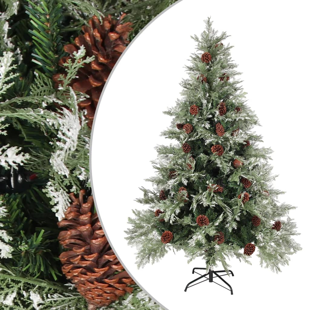 Christmas Tree With Pine Cones Green And White 195 Cm Pvc&Pe