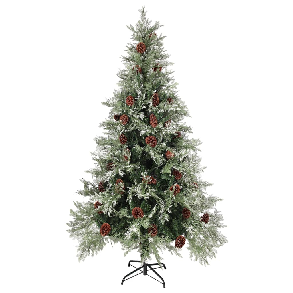 Christmas Tree With Pine Cones Green And White 195 Cm Pvc&Pe