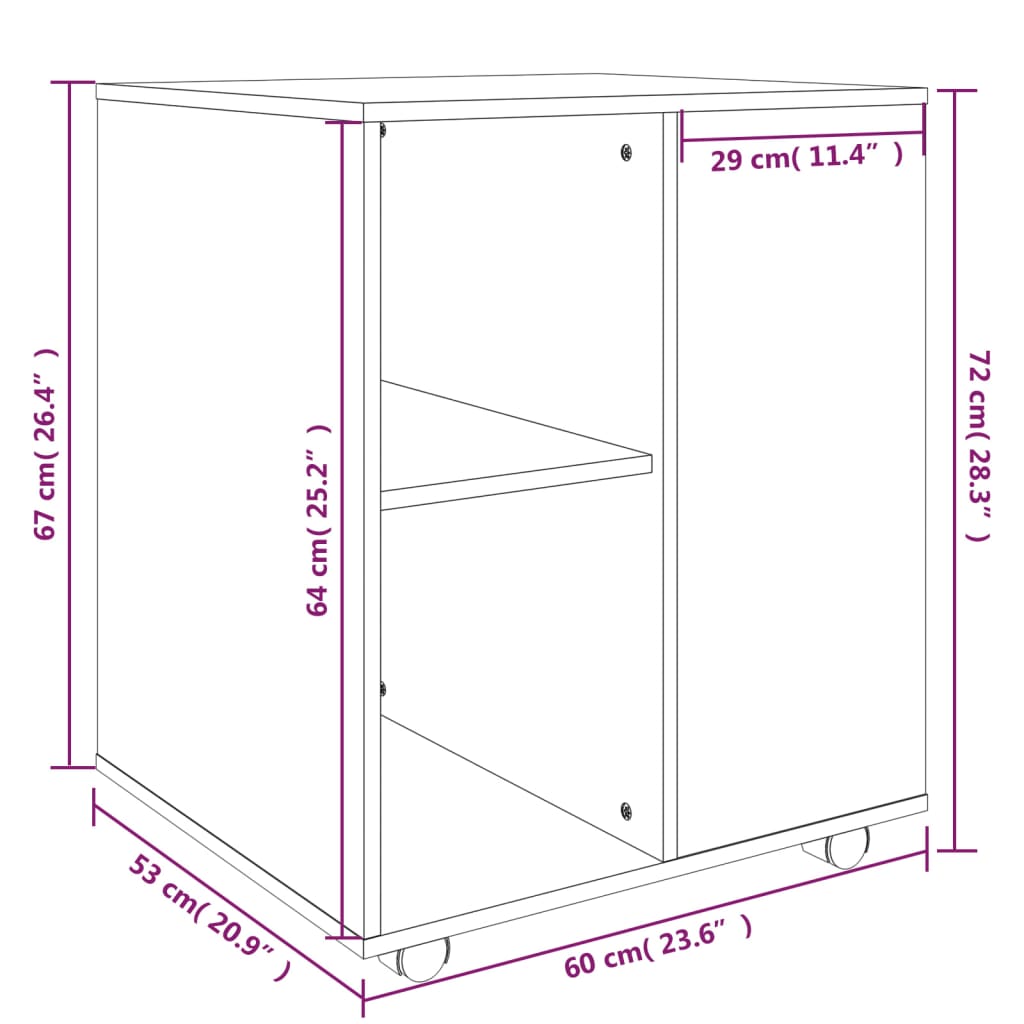Rolling Cabinet 60X53X72 Cm Engineered Wood