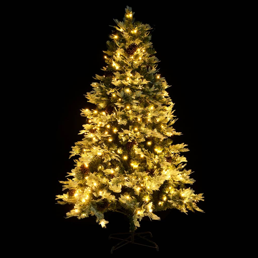 Pre-Lit Christmas Tree With Pine Cones Green 225 Cm Pvc&Pe