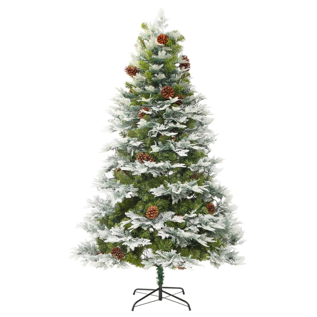Pre-Lit Christmas Tree With Pine Cones Green 225 Cm Pvc&Pe
