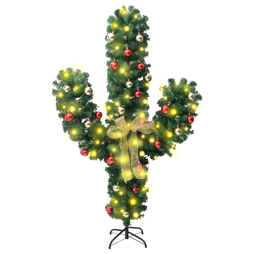 Christmas Cactus With Stand And Led Green Pvc