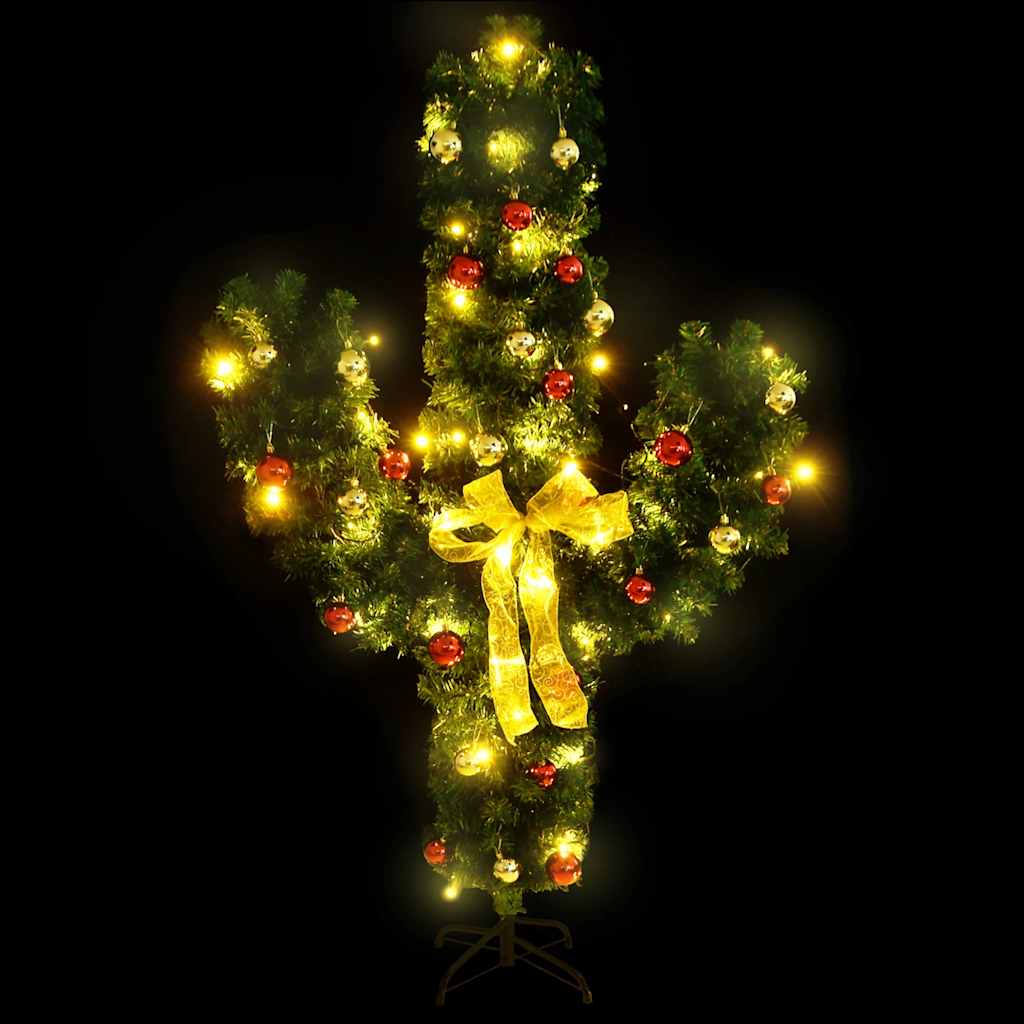Christmas Cactus With Stand And Led Green Pvc