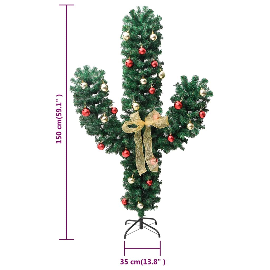 Christmas Cactus With Stand And Led Green Pvc
